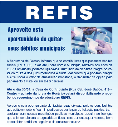 REFIS PAGUE ATÉ O DIA 30 DE ABRIL